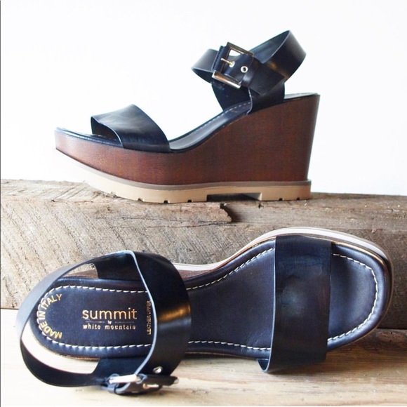 Black Italian Leather Wooden Platform Wedge Sandal - Picture 6 of 6